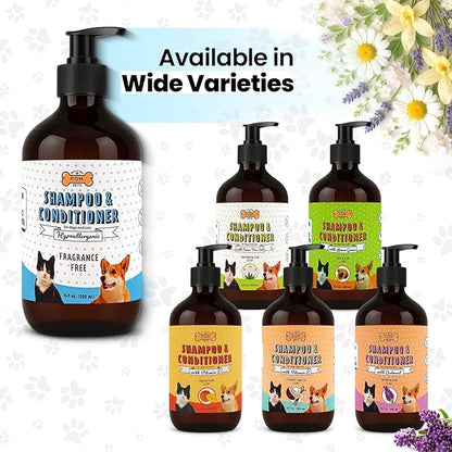 POM Pets 2-in-1 Organic Dog Shampoo & Conditioner – Itchy Skin Relief, Dog Deshedding, Detangles Fur, Cat Shampoo, Paw Cleaner for Dogs, Natural Coat Defense Formula
