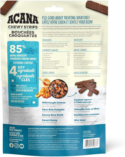 Chewy Strips Dog Treats, Salmon, High Protein Dog Treats, 4oz