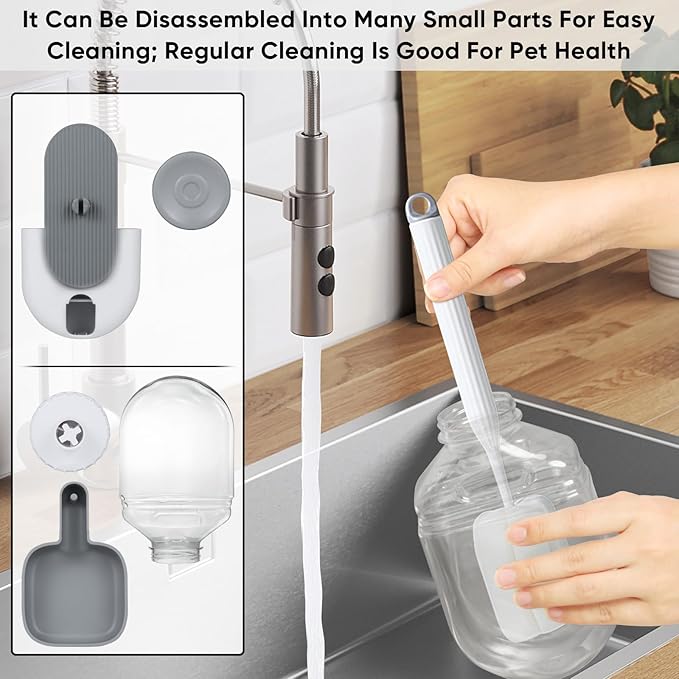 28oz Hanging Automatic Water Dispenserï¼_abbit Water Bottle,Bunny Guinea Pig Ferret Water Bowl for Cage,Suitable for Small Animal Puppies(Cage Grid Spacing Over 1.2'') (Gray)