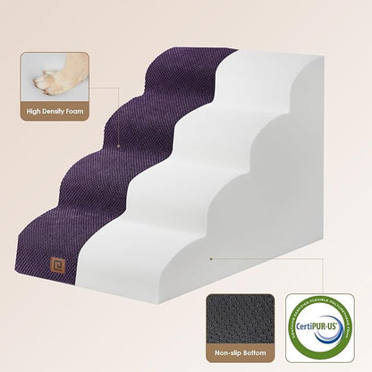 EHEYCIGA Curved Dog Stairs Ramp for High Beds 19.7" H, 4-Step Dog Steps for Small Dogs and Cats, Pet Stairs for High Bed Climbing, Non-Slip Balanced Pet Step Indoor, Purple
