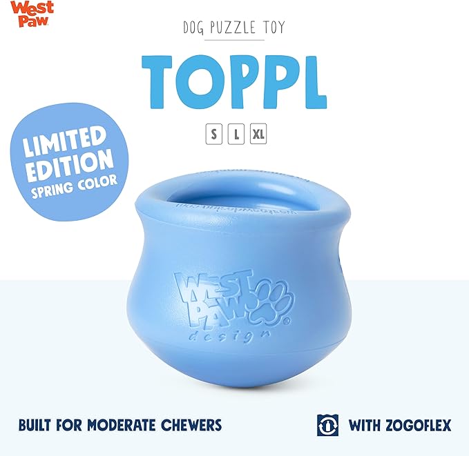 WEST PAW Zogoflex Limited Edition Toppl Treat Dispensing Dog Toy Puzzle  Interactive Chew Toys for Dogs  Dog Toy for Moderate Chewers, Fetch, Catch  Holds Kibble, Treats, Small 3", Periwinkle