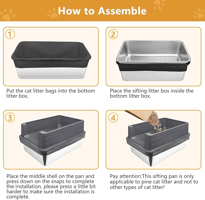 ELEGX Enclosed Pine Litter Sifting Cat Litter Box, XXXL Extra Large 28" L×20" W for Big Cats,Metal Litter Box with Screen Mesh,High Sided Enclosure,25 Pack Litter Bags & Scoop,Easy Cleaning