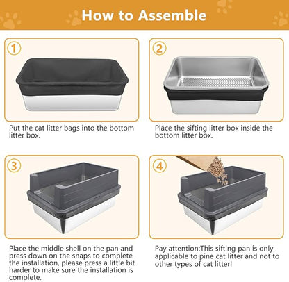 ELEGX Enclosed Pine Litter Sifting Cat Litter Box, XXXL Extra Large 28" L×20" W for Big Cats,Metal Litter Box with Screen Mesh,High Sided Enclosure,25 Pack Litter Bags & Scoop,Easy Cleaning