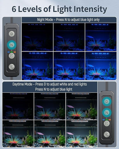 Pawfly 18 W Aquarium LED Light for 24 to 30 Inch Extendable Fish Tank Light with Full Spectrum Brilliant White Blue Red Lights with Daytime & Night Modes Timer Auto On/Off Adjustable Brightness