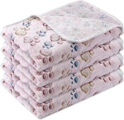 Tatuo 4 Pcs Dog Blanket Pet Puppy Blanket Puppy Teething Toys Paw Print Fleece Blanket for Pet Cat Soft Warm Sleep Mat Guinea Pig Cage Blanket(X-Large(41 x 30 Inch),Beige)