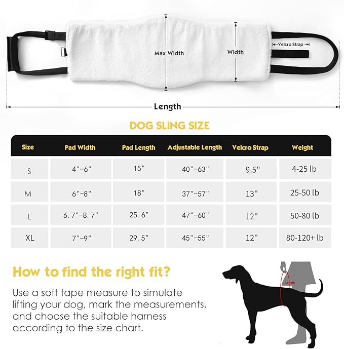 Dog Sling for Back Legs, Dog Lift Harness, Magic Tape Dog Sling for Large Dogs Hind Leg Support, Elderly Dog Lifter, Help Canie Hip Arthritis K9 Cruciate Ligament Rehabilitation (Medium)