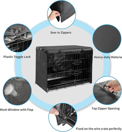 42 Inch Dog Crate Cover Dog Kennel Cover, Large XL Dog Crate for Large Dogs Wire Dog Cage with1 2 3 Doors, Waterproof 600D Oxford Fabric Indoor/Outdoor Black