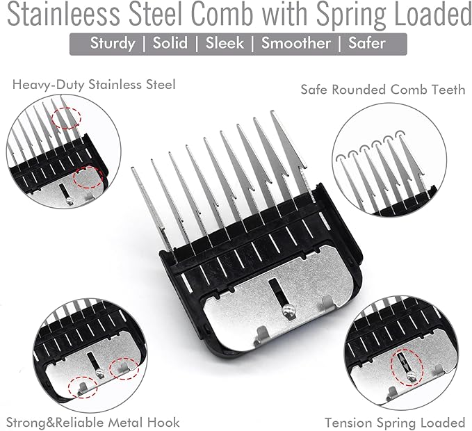 8 Pieces Professional A5 Style Animal Clipper Stainless Steel Color-Coded Snap-on Attachment Guard Guide Combs Set, 1/8"-1" Compatible with Wahl KM Series Oster A5 Andis Detachable Blade Pet Groomers