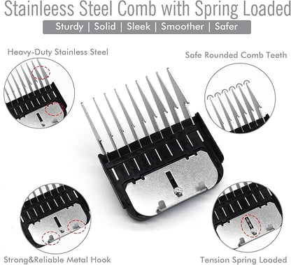 8 Pieces Professional A5 Style Animal Clipper Stainless Steel Color-Coded Snap-on Attachment Guard Guide Combs Set, 1/8"-1" Compatible with Wahl KM Series Oster A5 Andis Detachable Blade Pet Groomers