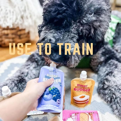 BUDDY BUDDER Bark Bistro Company Birthday Bash, 100% Natural Dog Peanut Butter, Healthy Peanut Butter Dog Treats, Dog Birthday, Dog Pill Pocket, Made in USA (17oz Jars)