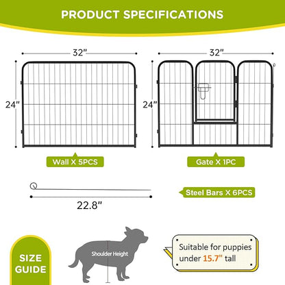 BestPet | Dog Playpen | 24 Inch, 6 Panels | Heavy Duty Metal Pet Exercise Pen | Indoor Outdoor Fence Panels | Rust-Resistant, Removable, Tool-Free Setup | Anti-Skid, Expandable Design