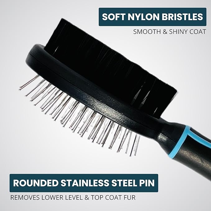 Premium Double-Sided Pin & Bristle Dog Brush (Small Size, Black) with Ergonomic Grip | Detangling, Shedding & Undercoat Rake for Short & Long Hair Dogs & Cats | Cat Grooming Brush
