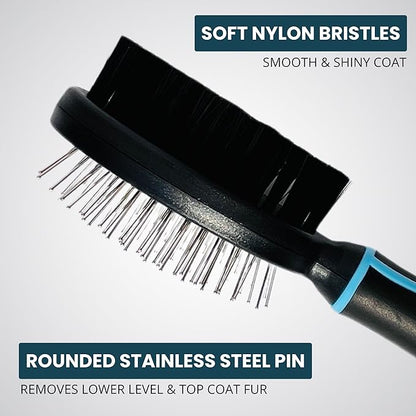 Premium Double-Sided Pin & Bristle Dog Brush (Small Size, Black) with Ergonomic Grip | Detangling, Shedding & Undercoat Rake for Short & Long Hair Dogs & Cats | Cat Grooming Brush