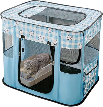 Portable Pet Playpen Cat Cages Indoor， 27.6" L x 21.7" W x 17.7" Collapsible Dog Crates Made of 600D Oxford Material Tent Kennel Playpen for Dogs Cat and Rabbit Travel Dog Playpen Indoor(S, Blue)
