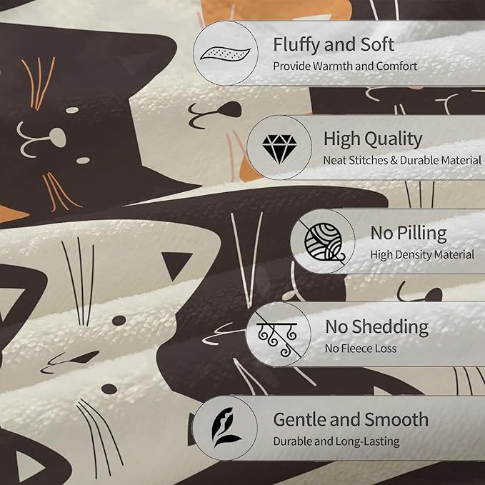 Cartoon Cat Flannel Throw Blanket, Soft Cozy Lightweight Animal Blankets for Couch, Bed, Travel, Outdoor & Decor, Warm Fluffy Fuzzy Blanket for Adults Kids 60×50 in