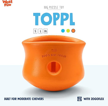 WEST PAW Zogoflex Toppl Treat Dispensing Dog Toy Puzzle  Interactive Chew Toys for Dogs  Dog Toy for Moderate Chewers, Fetch, Catch  Holds Kibble, Treats, X-Large, Tangerine