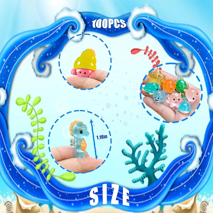 Resin Animals Variety Pack 100 PCS Mini Ocean Animals Figures Ornaments Mini Luminous Resin Figures to Hide for DIY Fish Tank Accessories Micro Landscape Craft