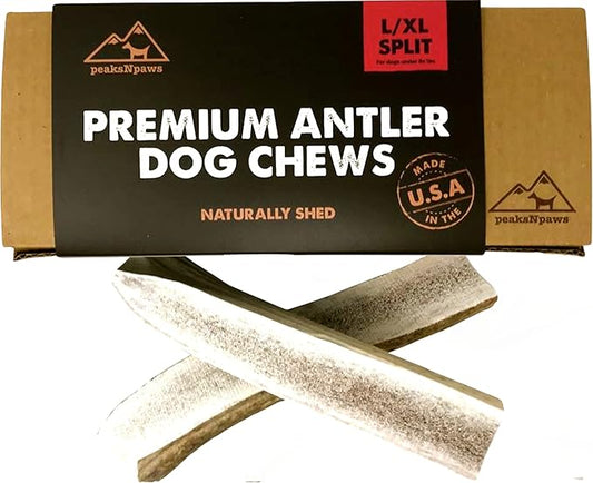 Premium Split Elk Antlers for Dogs, Dog Treats Large Breed, Made in USA, Natural Dog Chews for Aggressive Chewers, Long Lasting Pet Treat for Dogs Under 80 lbs, 2 Large/XL Antler Pack