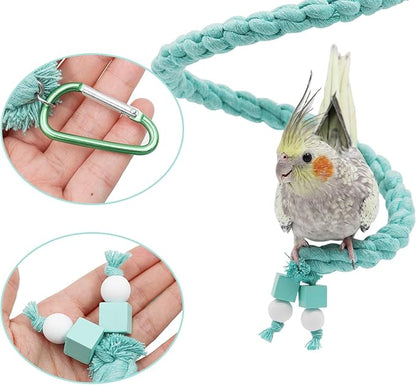 Bird Cage Accessories, Hanging Spiral Bird Rope Perch with Metal Hook, Bird Perch for Budgie, Lovebird, Parakeet, Cockatiel, Conure, Quaker, Caique, Small to Medium Birds
