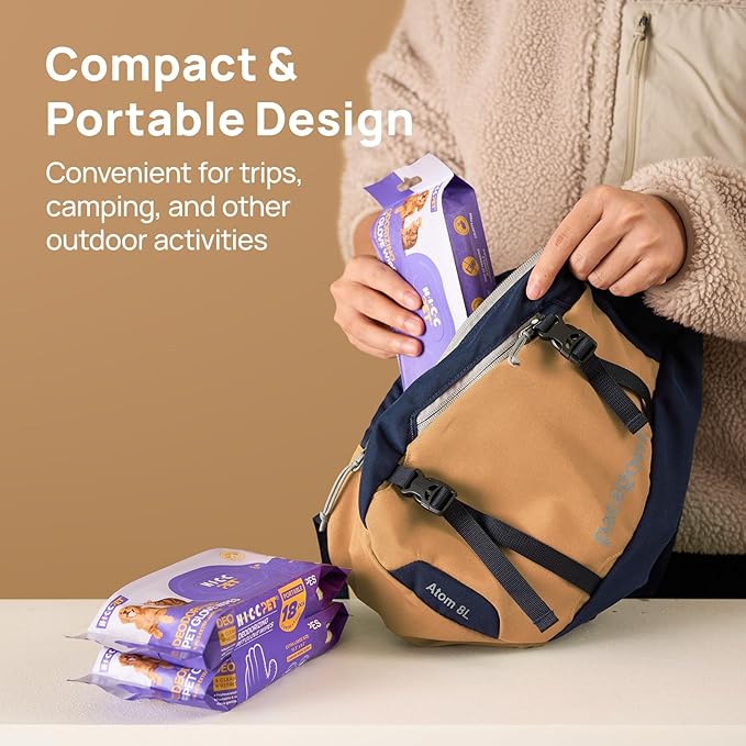 HICC PET Dog Wipes Cleaning Deodorizing, Hypoallergenic Grooming Bath Glove Wipes with Coconut Oil - Remove Dirt and Odors, Nourish Fur and Sooth Skin, Travel Cleaning Wipes for Dogs & Cats