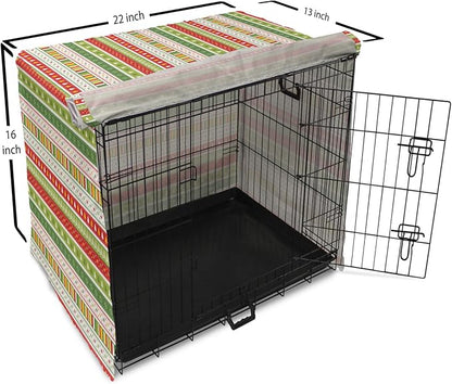 Ambesonne Christmas Dog Crate Cover, Traditional Winter Seasonal Borders Stars Bells Trees Stripes Print, Easy to Use Pet Kennel Cover for Small Dogs Puppies Kittens, 22 Inch, Lime Green