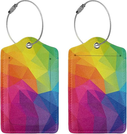 2 Pcs Cute Colorful Geometric Pattern Luggage Tag for Suitcase, Bright Rainbow Decorations Tags Birthday Gifts for Men Women Outdoor Travel, Identifiers Privacy Cover ID Label with Steel Loop