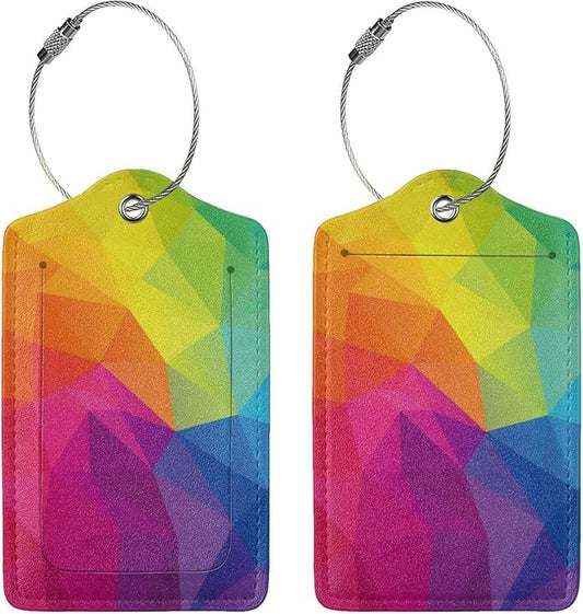 2 Pcs Cute Colorful Geometric Pattern Luggage Tag for Suitcase, Bright Rainbow Decorations Tags Birthday Gifts for Men Women Outdoor Travel, Identifiers Privacy Cover ID Label with Steel Loop