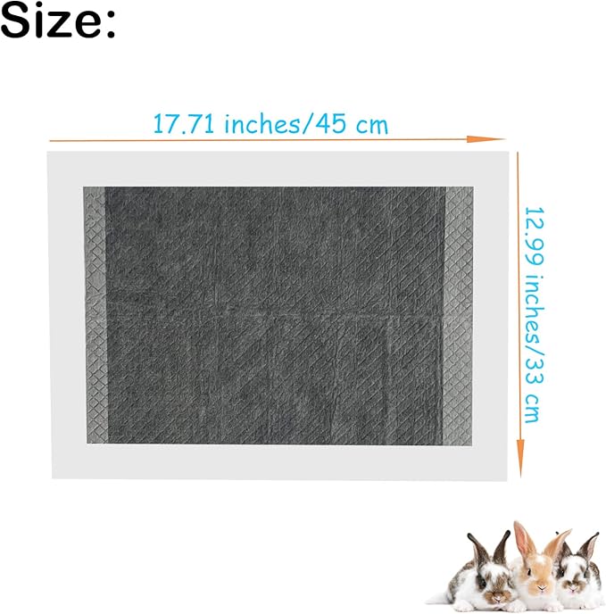 100 Pcs Disposable Rabbit Pee Pads,Pet Pees Pad Cage Black Carbon Liner,Super Absorbent Leak Proof Cushion Reduce Odor Bunny Training Accessories for Kitten Puppy Hamsters Hedgehog