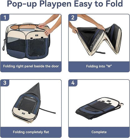 A4Pet Dog Playpen, Portable Pet Playpen, Pop Up Dog Playpen Indoor/Outdoor - Ideal for Small Medium Dogs - Removable Zipper & Collapsible Travel Bowl