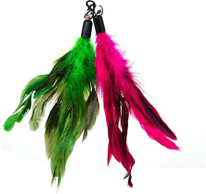 12 Pack Cat Wand Feather Toy Refills with Bells , Natural Feather Replacement for Interactive Teaser Toys, Colorful Wand Attachments, Durable and Safe Cat Toy Accessories for Exercise and Play