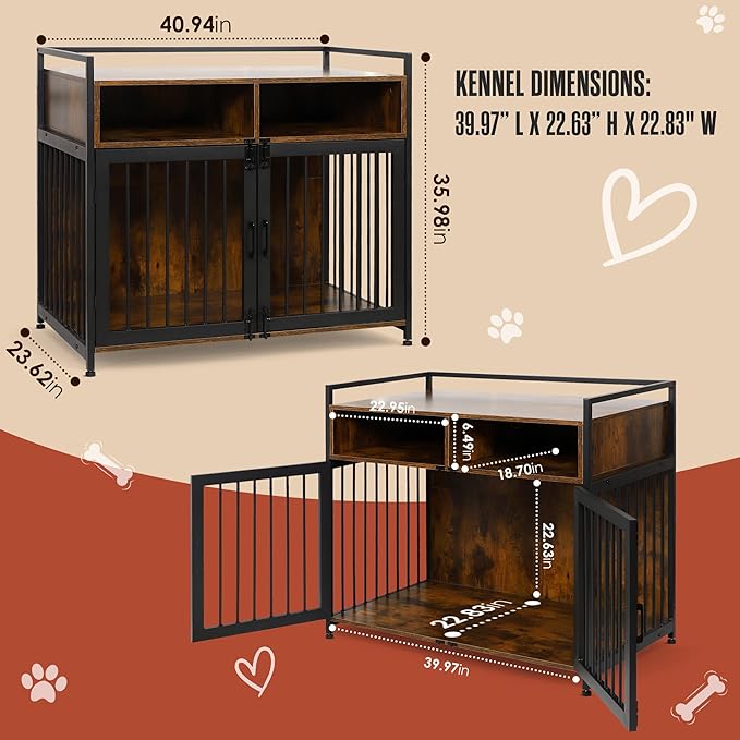 Houseables Dog Crate Furniture, Dog Crate That Looks Like Furniture, Kennel Table, Pet Kennel, Cages for Dogs Indoor, Pet Cage, Modern, Hidden, Decorative, Living Room, Aesthetic, S-M, 41 Inch, Brown