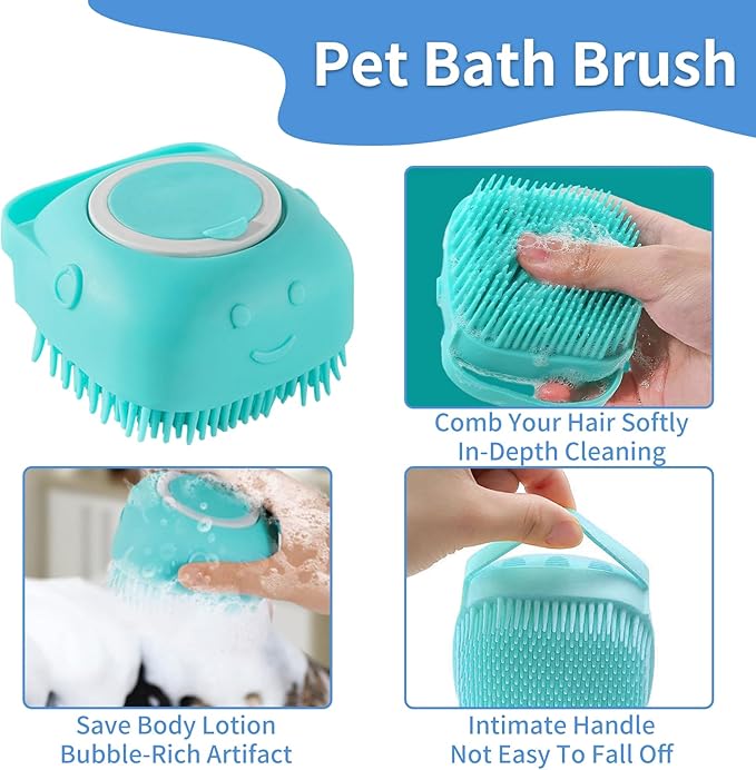 3Pcs Dog Grooming Brush Dog Cat Bath Brush Massage Rubber Comb Pet Shampoo Brush Dog Scrubber with Handle for Long Short Haired Dogs and Cats (Green Blue)