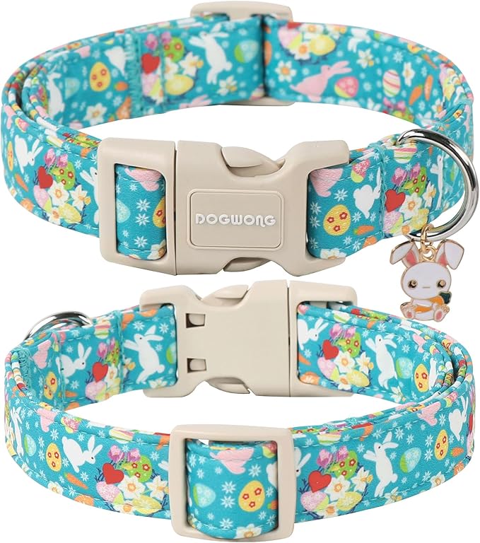 DOGWONG Cute Flower Bunny Eggs Easter Dog Collar - Pink, Adjustable for Small Dogs & Puppies