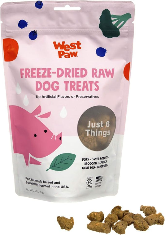 WEST PAW All-Natural Raw Freeze-Dried Dog Treats  Farm-Fresh Pork Training Treats for Dogs  Wholesome Canine Treat for Puppies, Adult Dogs & Senior Dogs, Pork with Superfood, 2.5 oz