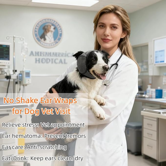 YHY Dog Ear Muffs for Noise Anxiety Protection | Calming Hoodie Design for Grooming, Bathing, Drying, Swimming & Fireworks Relief Dog Ear Covers | No-Shake Ear Wrap Helps Prevent Hematoma (Grey,M)