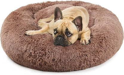 Dog Beds for Medium Dogs Washable Donut French Bulldog Ded Calming Cat Bed for 2 Cats 30 Inches Fluffy Cozy Puppy Bed Washable Anti Anxiety Brown