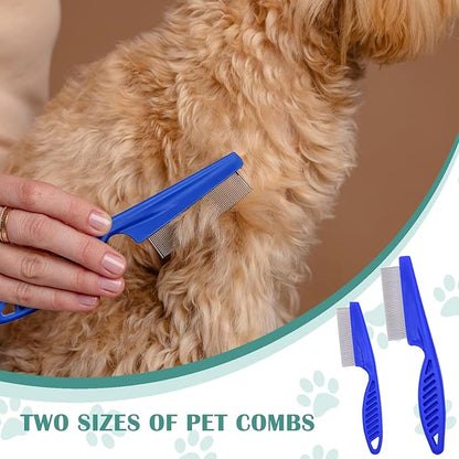 12 Pcs Pet Hair Comb Flea Comb for Dogs Cats Remover Tool with Stainless Steel Teeth Metal Flea Comb for Pet Supplies Remove Tear Stain Knots Crust Mucus (Multicolor)