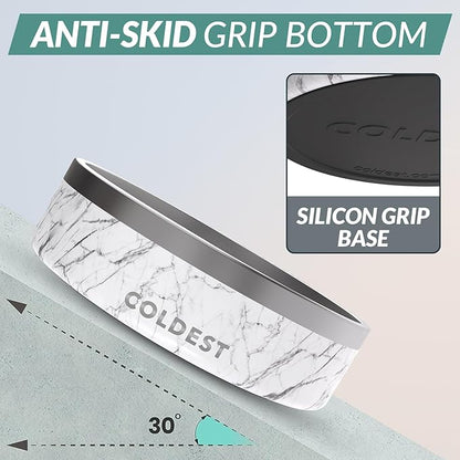 Coldest Dog Bowl - Anti Rust Metal & Non Slip Dog Bowls Large, Spill Proof Heavy Duty 3 Layers Insulated Dog Bowl - Food and Water Bowl for Dogs, Cats & Pets, Dishwasher Safe (42 oz, Carrara Marble)