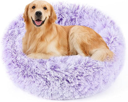 NOYAL Calming Donut Dog Bed for Small to Medium Dogs & Cats - Plush Faux Fur Anti-Anxiety Pet Bed with Machine Washable Cover & Non-Slip Base