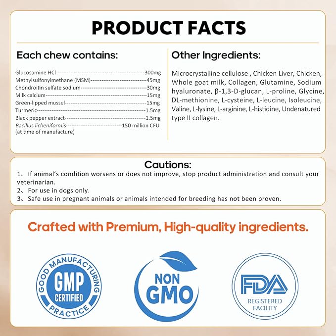 Hip and Joint Supplement for Dogs, Joint Pain Relief Supplement with MSM, Glucosamine, Chondroitin, Support Mobility, Health Chews for Dog, 120 Chews