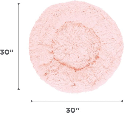 Best Friends by Sheri Original Calming Donut Dog and Cat Bed, Shag Faux Fur, Cotton Candy Pink, (30in x 30in) - Anxiety Relief for Pets Up to 45 lbs