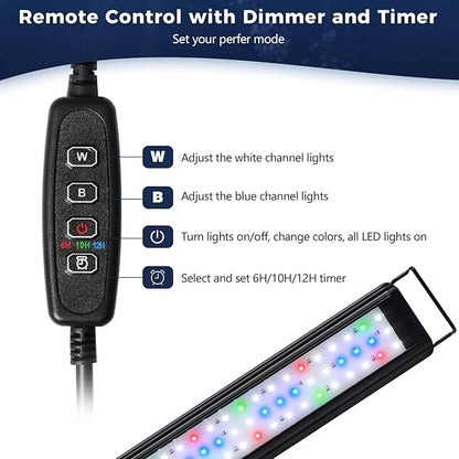 Tatub 23W LED Aquarium Light for 36"-42" Fish Tank, Full Spectrum Fish Tank Light with White Blue Red Green LEDs, 10 Levels of Brightness，Timer Auto On/Off