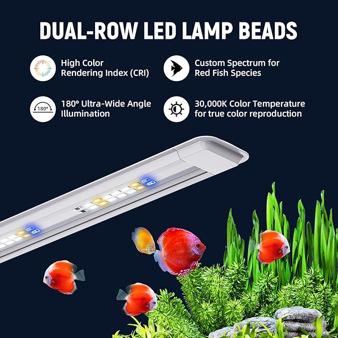 Aquarium Light,Fish More Red Water is Not,Specific Full Spectrum Fish Tank Light,Comes with Two Mounting Brackets, Timing Function, Memory Feature, Adjustable Brightness, IP68 (22IN)