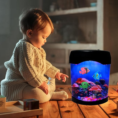 Fish Lamp,Mini Aquarium Tank Decorative Lamp with 6 Color Changing,LED Aquarium Sensory Night Light with 3 Fake Moving Fish,Table Lamp for Home Office Desktop Decor,Gifts for Kids and Adults