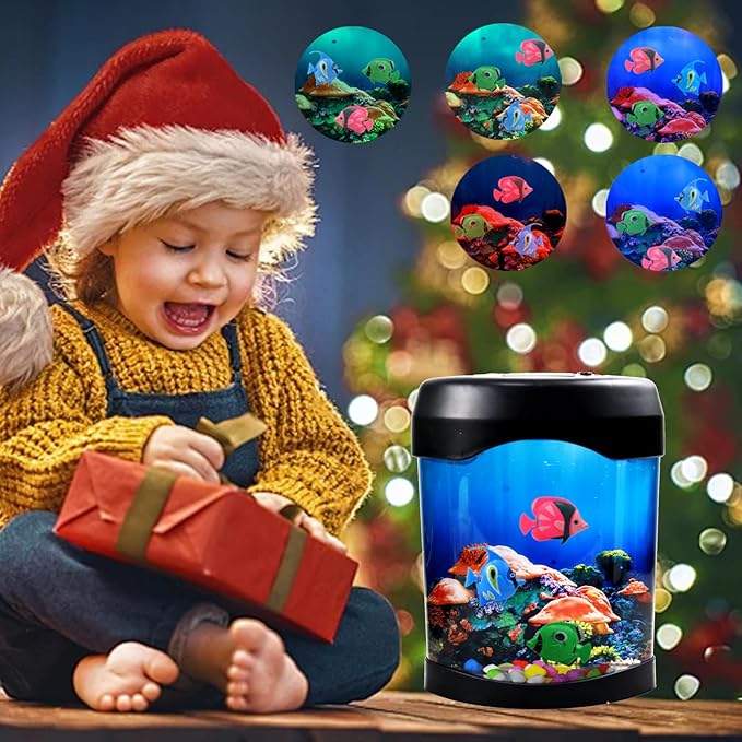 Fish Lamp,Mini Aquarium Tank Decorative Lamp with 6 Color Changing,LED Aquarium Sensory Night Light with 3 Fake Moving Fish,Table Lamp for Home Office Desktop Decor,Gifts for Kids and Adults