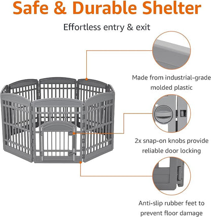Amazon Basics 8-Panel Indoor Pet Dog Octagonal Playpen, Puppy Playpen with Door, Easy Assemble Easy Storing, 63 x 63 x 34.3 in, Dark Gray