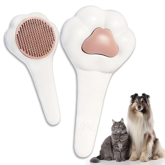 Pet hair brush, Cat grooming brush Dog hair brush pet grooming self cleaning slicker brush for dogs cats puppy rabbit, Cat brush grooming gently removes loose undercoat Paw design brush
