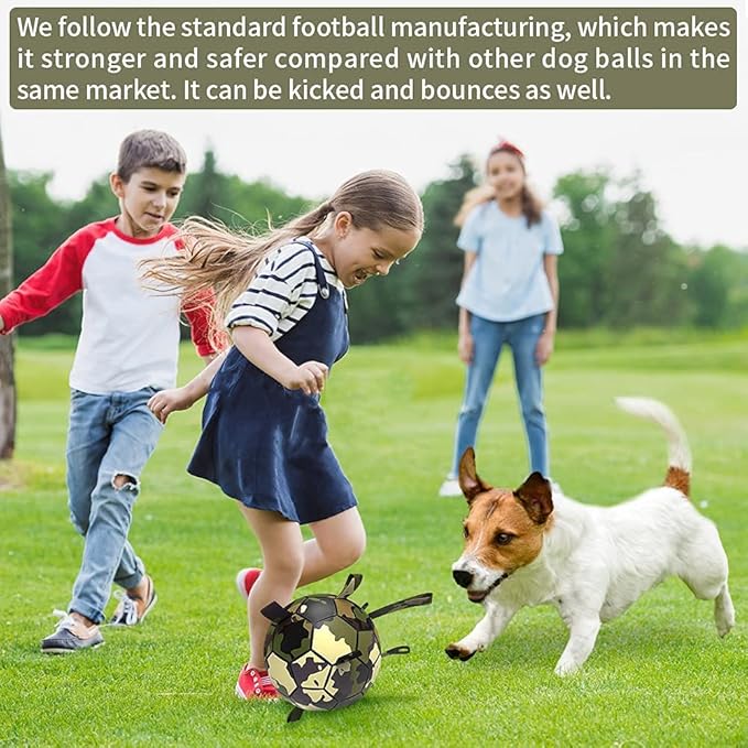QDAN Dog Toys Soccer Ball, Interactive Dog Toys for Tug of War, Dog Tug Toy, Dog Water Toy, Durable Dog Balls for Medium & Large Dogs-Camouflage(8 inch)