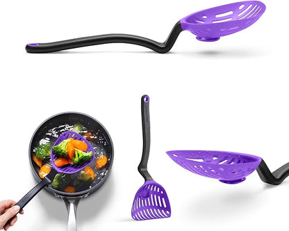 Dreamfarm Lestrain 2-In-1 Drip-Catching Sit-Up Slotted Cooking Spoon Scoop & Strainer - 11" Purple