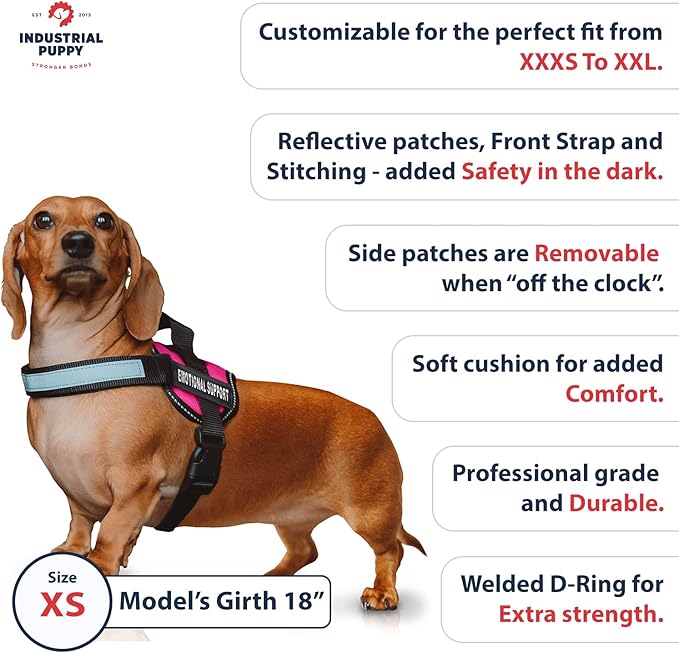 Emotional Support Dog Vest Harness with Reflective Straps, Interchangeable Patches, & Top Handle - ESA Dog Vest in 8 Sizes - Heavy Duty Emotional Support Dog Harness for Working Dogs (Pink, XS)